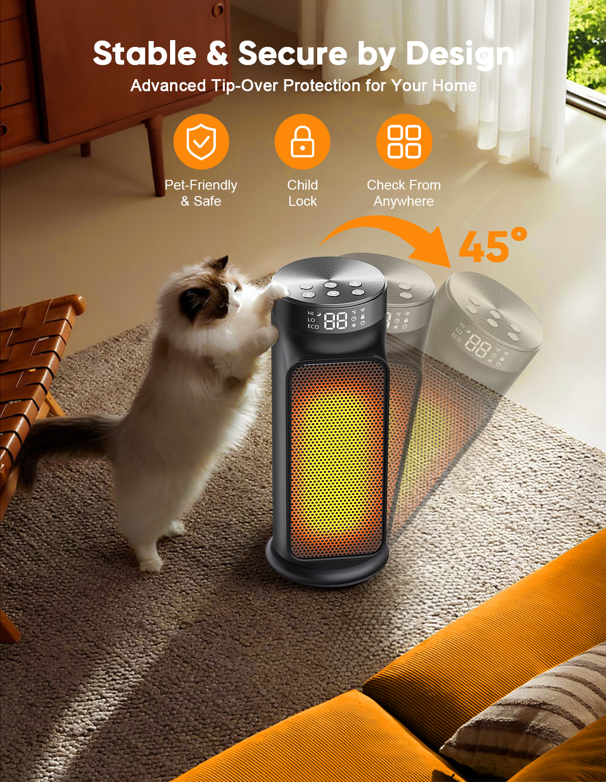 Energy Saving Space Heater, 1500W PTC Heater with Remote Controll